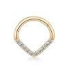 14K Gold Front Pave Seamless V Hinged Clicker Ring - Cartilage, Daith, Septum