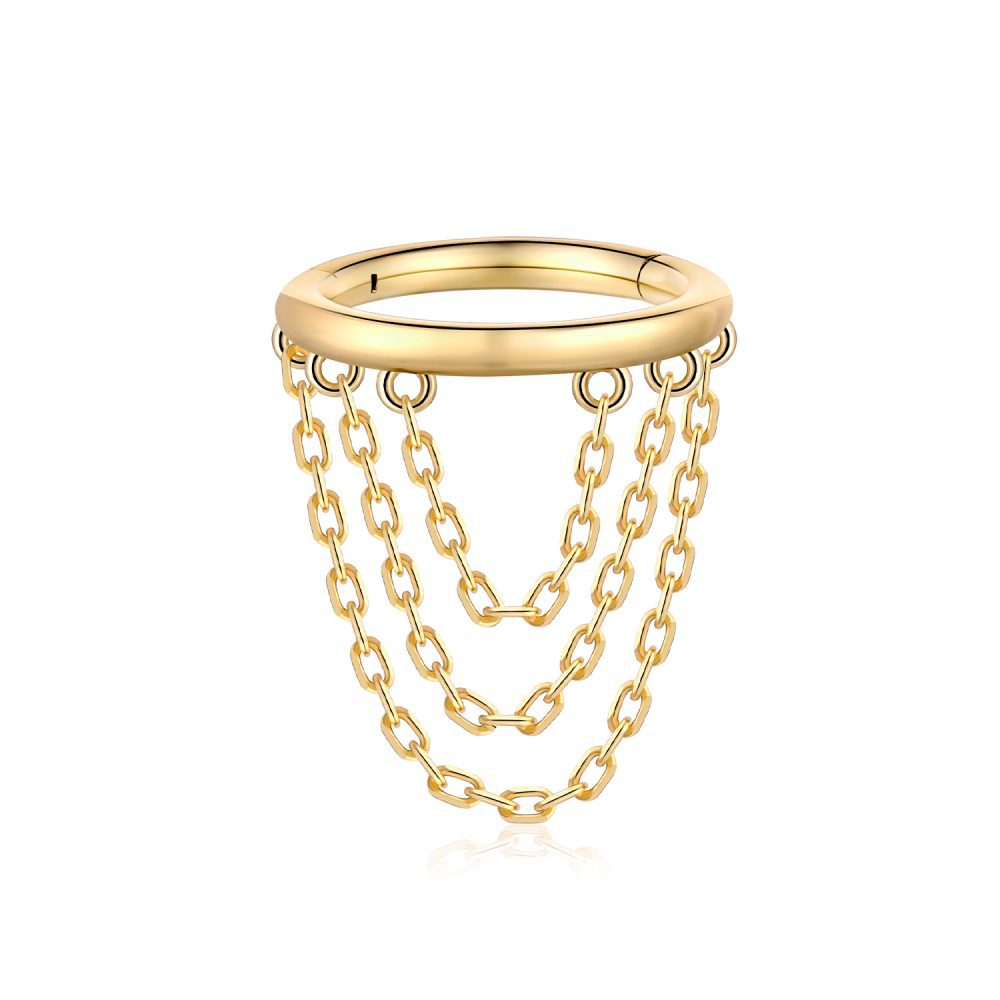 Cascading Chains 14k Gold Hoop Clicker Ring
