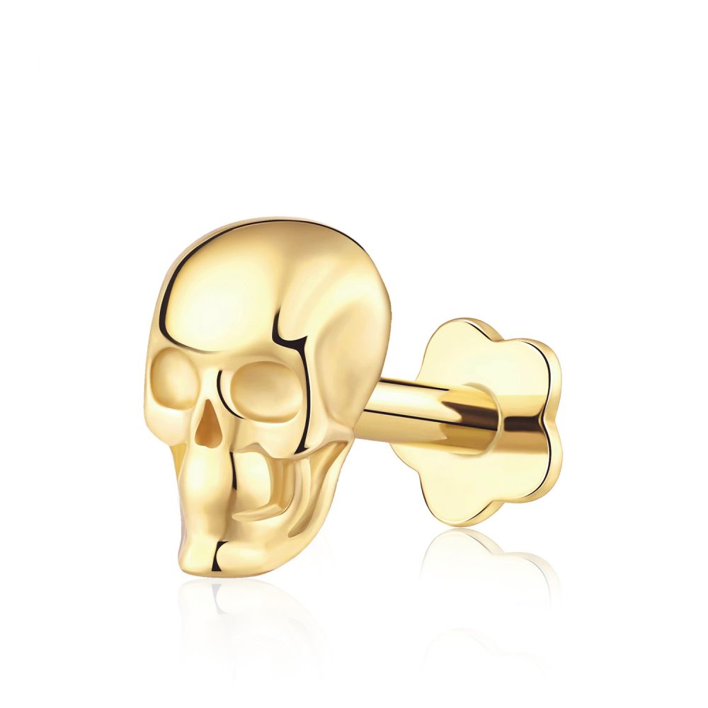 14k skull threaded stud labret piercing