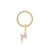 14K Gold Hoop Earring With Lighting Bolt Dangle