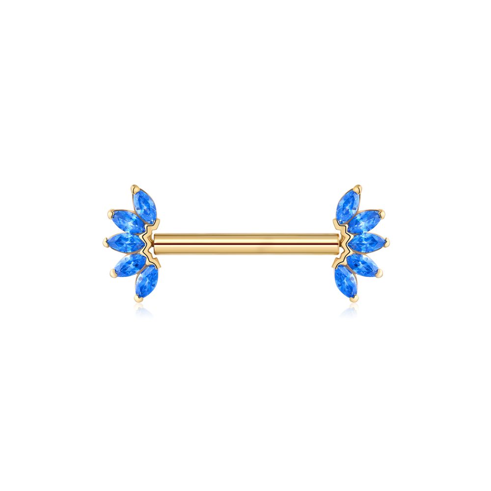 A Pair of 14 Karat Gold OneFit™ Threadless Marquise Sparkle Floral Nipple Barbell