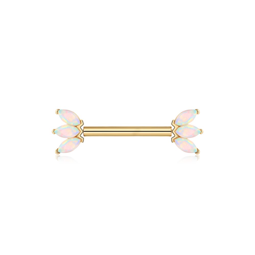 14K Threadless Marquise Fire Opal Nipple Barbell