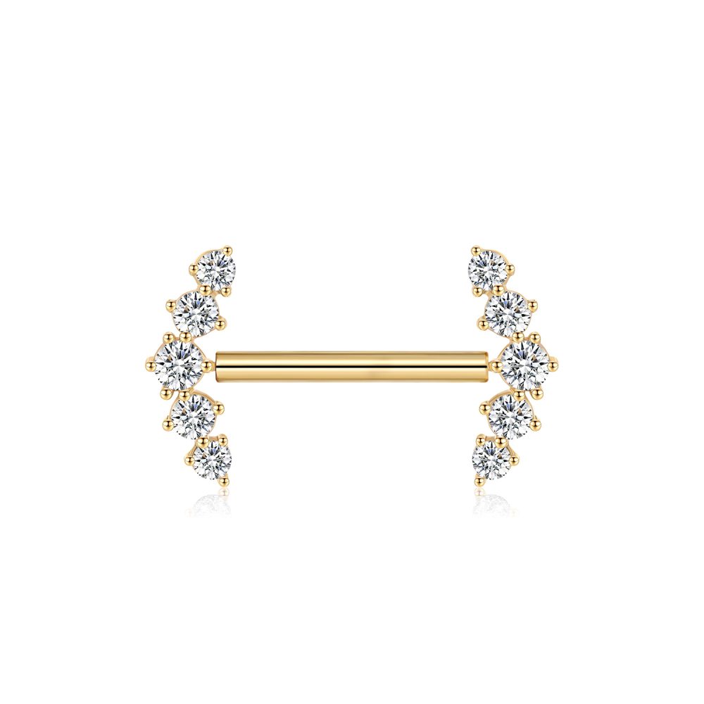 14 Karat Gold Threadless Sparkle Ray Multi-Gem Nipple Barbell
