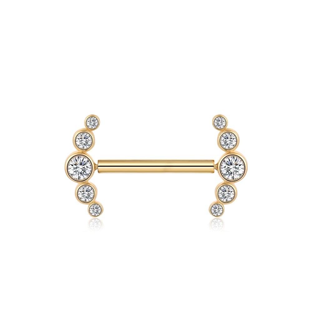 A Pair of 14 Karat Gold OneFit™ Threadless Sparkle Ray Multi-Gem Nipple Barbell