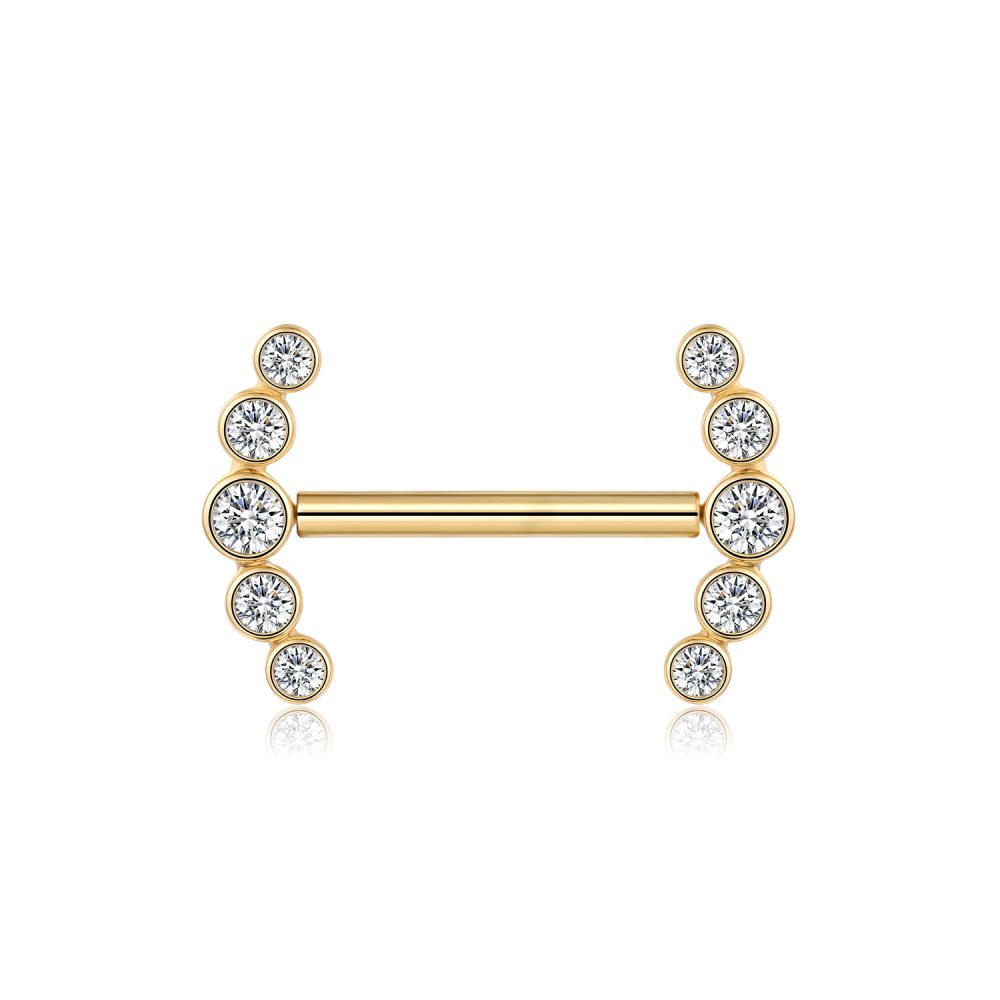 A Pair of 14 Karat Gold OneFit™ Threadless Sparkle Ray Multi-Gem Nipple Barbell