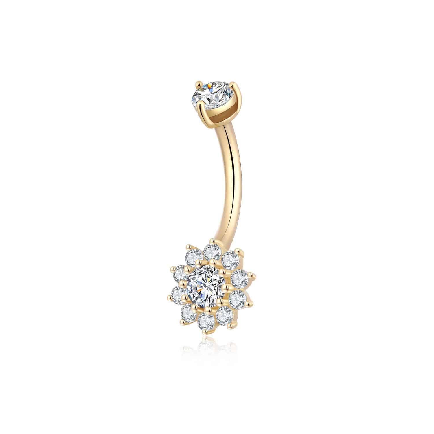 14K Gold Flower Belly Button Ring - GPF Jewelry