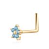 14 Karat Gold Spring Flower Sparkle L-Shaped Nose Ring