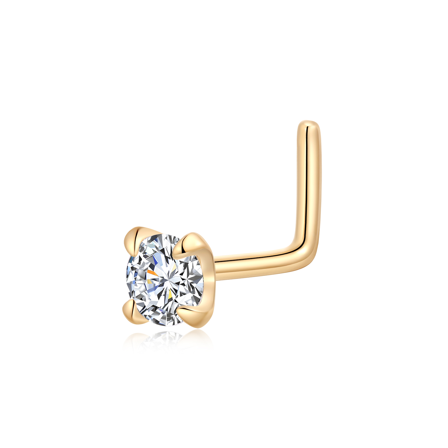 2x 925 Sterling Silver L-Shape Bend Nose Studs – 2mm CZ Stone – 22G – Unbranded