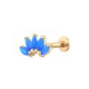 14 Karat Gold Threadless Marquise Fire Opal Flower Flat Back Stud Labret