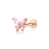 14K Gold CZ Butterfly Shape Threadless Tops Labret Studs