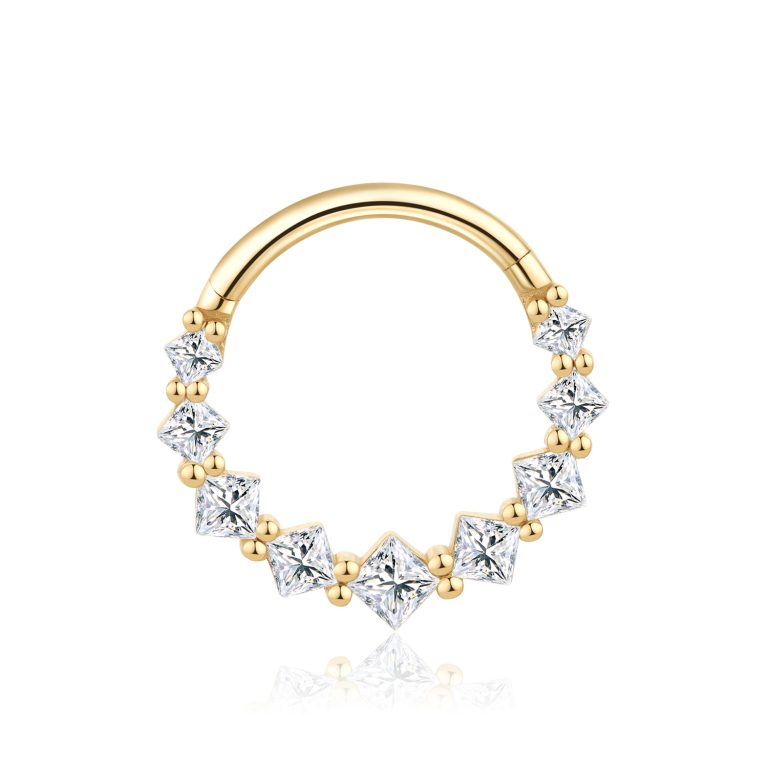 14K Gold White CZ Hinged Segment Ring Clicker Ring