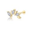 14K Gold CZ Flower Style Internally Threaded Labret Studs