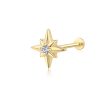 14K Solid Gold Starburst Shaped Internally Threaded Labret Studs