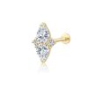 14K Gold CZ Exquisite Cut Internally Threaded Tops Labret Studs
