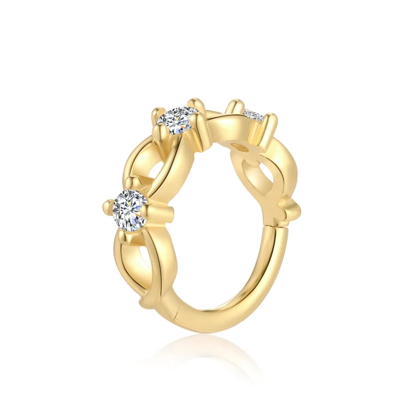 14K Solid Gold CZ Hollow Shape Hinged Segment Ring Body Jewelry