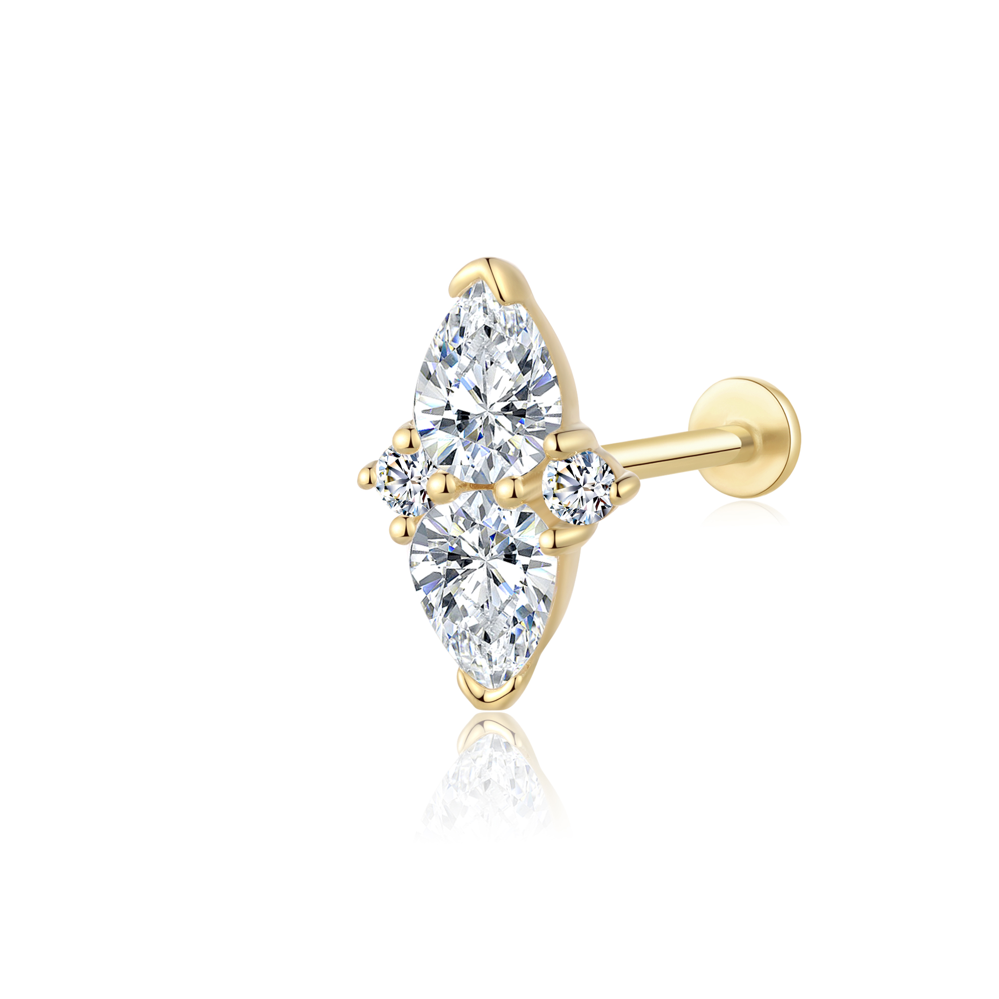 14K Solid Gold Threadless Flat Back Labret Stud Piercing Jewelry - GPF ...