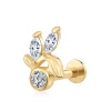14K Solid Gold Internally Threaded Triple CZ Marquise & Round Jewelry