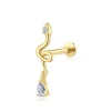 14K Solid Gold Threadless Minimalist Serpent Labret Stud with CZ Dangle