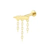 14K Solid Gold Feather with Triple Chain Dangle Threadless Labret Stud
