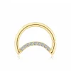 14K Solid Gold Crescent-Shaped Seamless Ring with CZ Stones