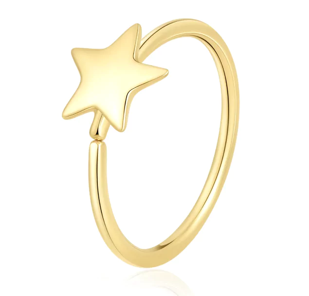 14K Solid Gold Star Charm Seamless Ring