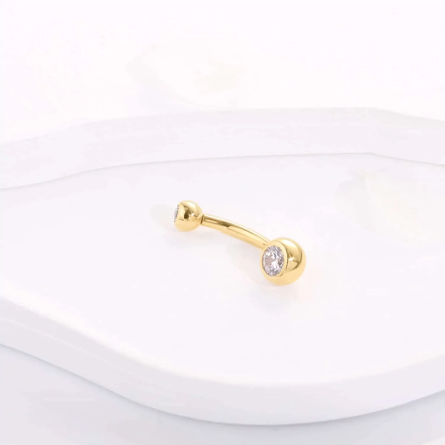 14K Solid Gold Double CZ Internally Threaded Navel Ring