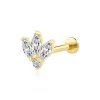 14K Solid Gold Internally Threaded Labret Stud with Triple CZ Stones