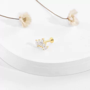 14K Solid Gold Threadless Labret Stud with Five Marquise CZ Stones