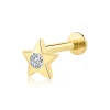 14K Solid Gold Threadless Labret Stud with CZ Stone - Classic Star Design