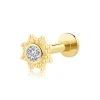 14K Solid Gold Internally Threaded Labret Stud with CZ Stone - Beaded Sun Design