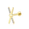 14K Solid Gold Threadless Labret Stud with 6 CZ Stones