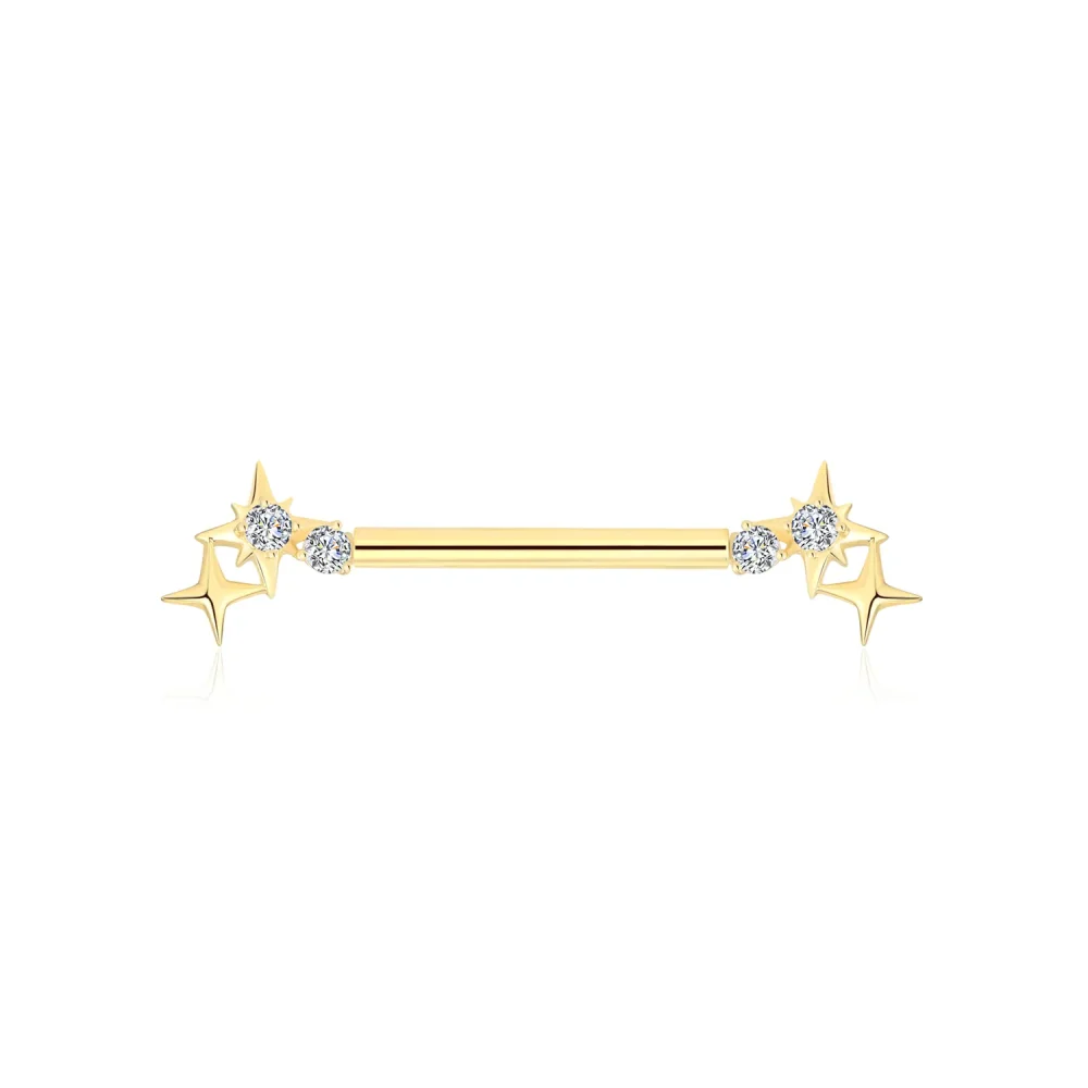 14K Solid Gold Star Cluster Design Threadless Nipple Ring with CZ Stones