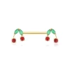 14K Solid Gold Threadless Nipple Ring with Colorful CZ Stones - Cherry Design