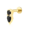 14K Solid Gold Threadless Labret Stud with Double Black CZ Design