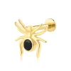 14K Solid Gold Threadless Labret Stud with Spider Design and Black CZ