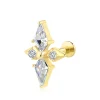 14K Solid Gold Threadless Labret Stud with Geometric CZ Design