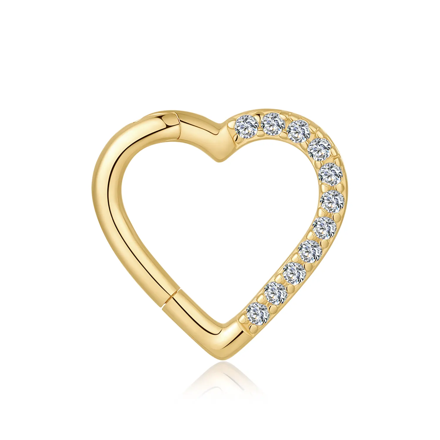 14K Solid Gold Heart-Shaped Hinged Segment with CZ Stone-GZ81G-1608