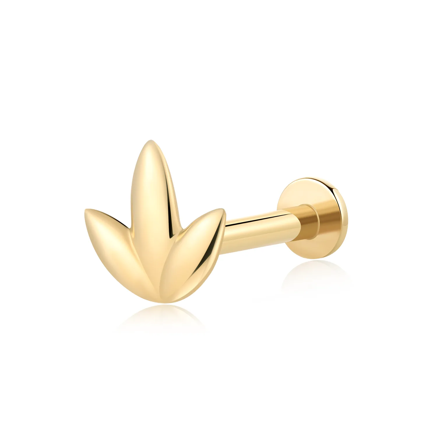 14K Solid Gold Sprout Threadless Flat Back Labret Stud-GU94G