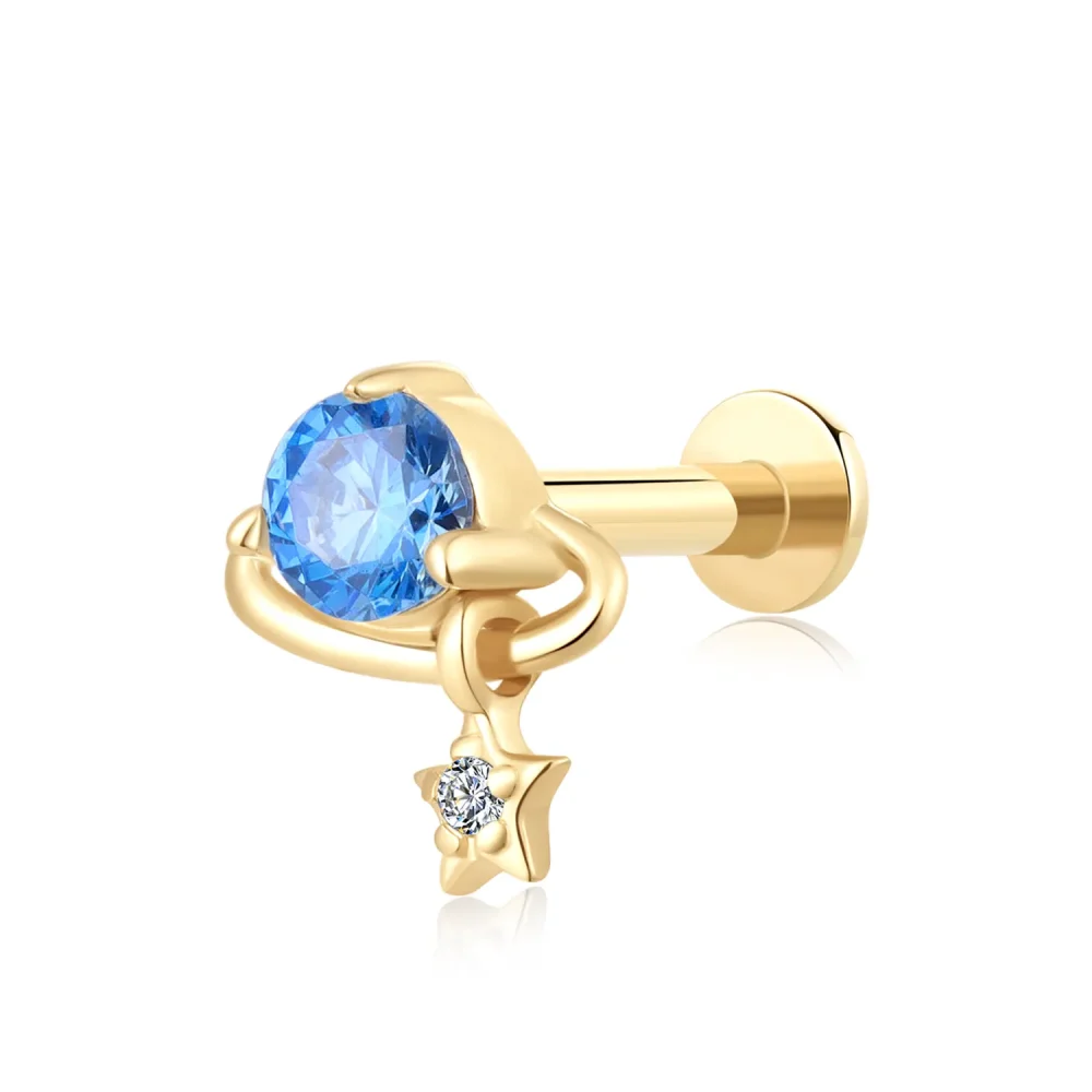 14K Solid Gold Heart-Shaped Hinged Segment with CZ Stone-GZ8114K Solid Gold Celestial Internally Threaded Labret Stud with CZ Stone-GV207G-AQG-1608