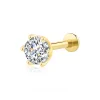 14K Solid Gold Threadless Labret Stud with CZ Stone – Classic 6-Prong Setting