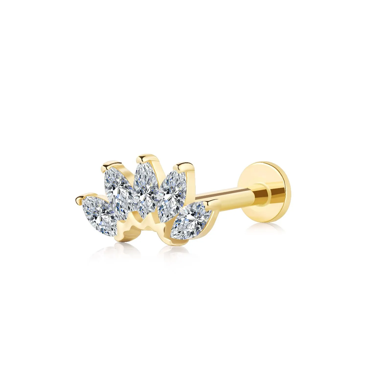 1-14K Solid Gold Threadless Piercing with Five Clear CZ Cluster-GU111
