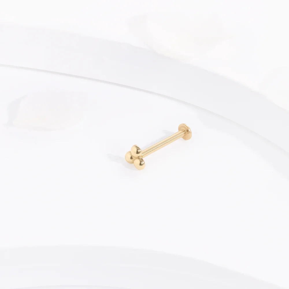 14K Solid Gold Three Half Sphere Threadless Labret Stud