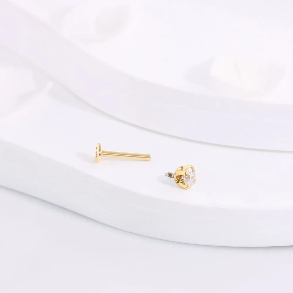18K Solid Gold Natural Diamond Threaded Ends Labret