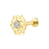 14K Solid Gold Threadless Labret Stud with CZ Stone – Ornate Floral Design