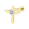 14K Solid Gold Threadless Winged Cross Labret Stud with CZ Heart Center