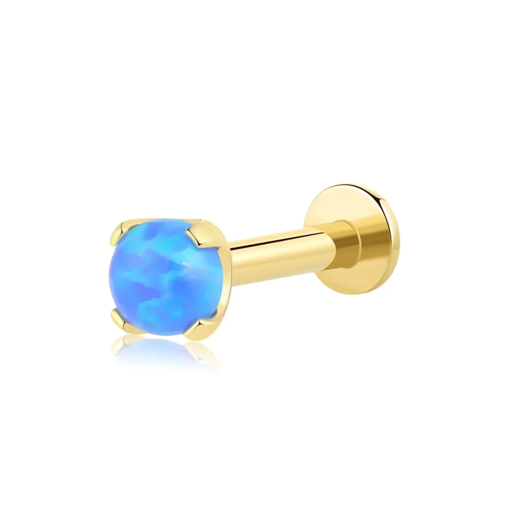 14K Solid Gold Threadless Labret Stud with Round Opal Stone – Gold Pin Body Jewelry
