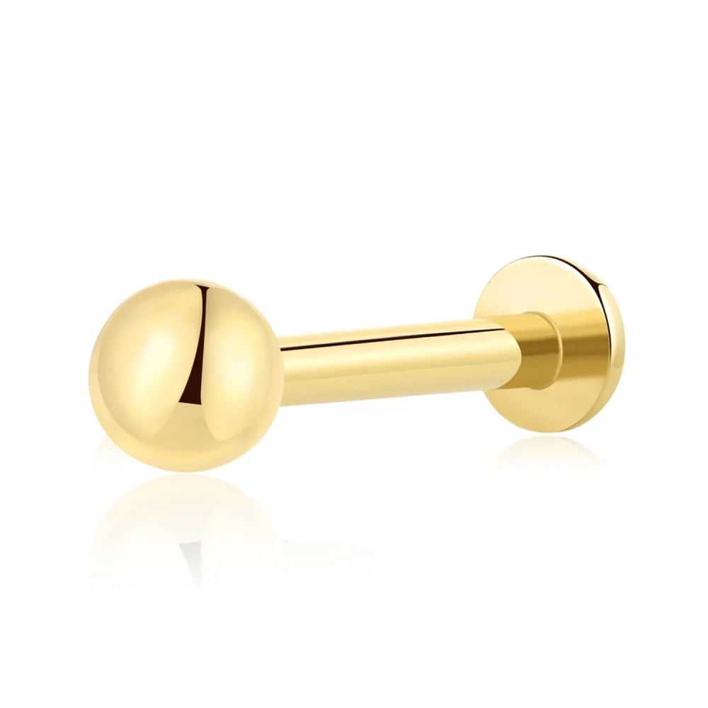 14K Solid Gold Internally Threaded Labret Stud – Minimalist Polished Ball End Design