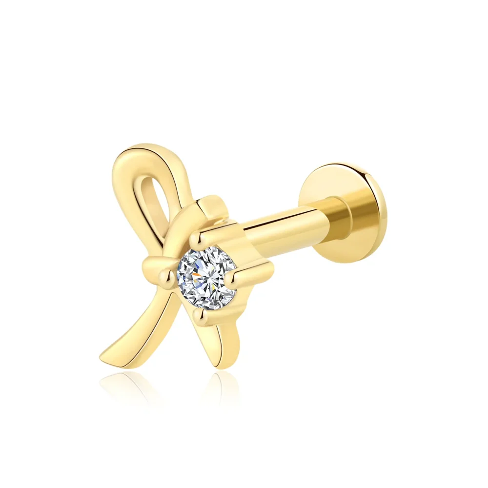14K Solid Gold Threadless Labret Stud with CZ Rope Knot Design – GUE40449G