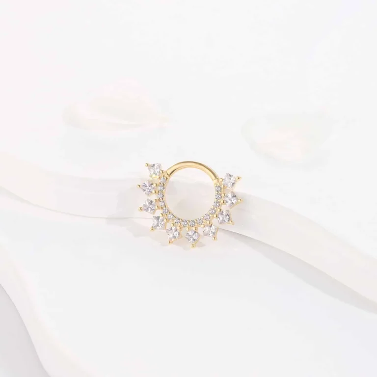 1-14k solid gold sunburst hinged segment ring with cubic zirconia