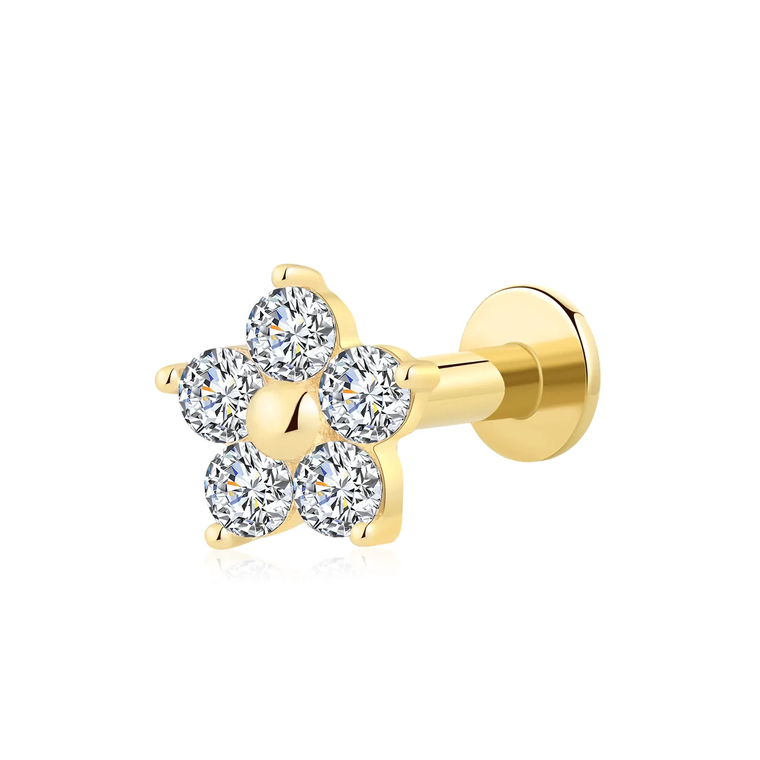 14K solid gold threadless labret stud
